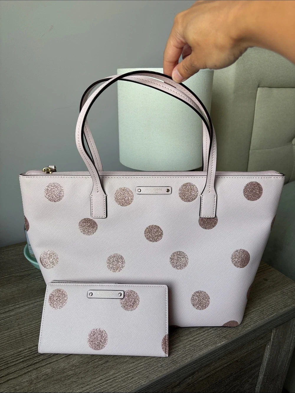 Kate Spade Light Pink Polka Dot Tote with Matching Wallet - NWOT
